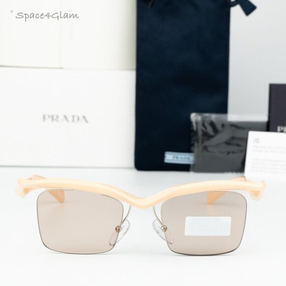 BRAND NEW Prada PRA15S 18Q4I2 Peach Brown Rectangle Unisex Sunglasses 0PR A15S - Picture 1 of 8